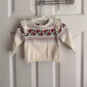 Janie and Jack Cream Sweater with Red Floral Design